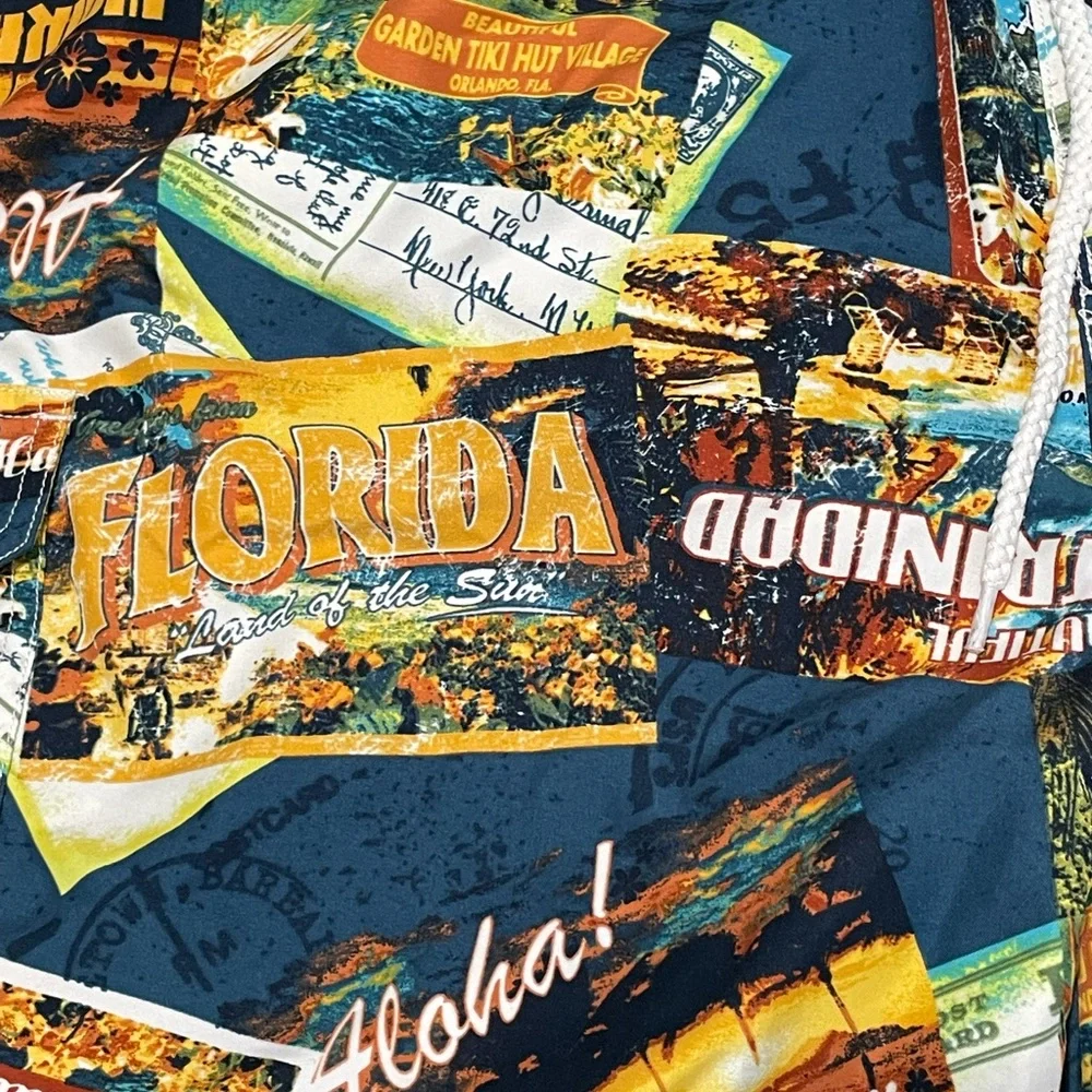 Caribbean Joe Swim Trunks XXL Travel Postcard Theme Swim Shorts Board Shorts